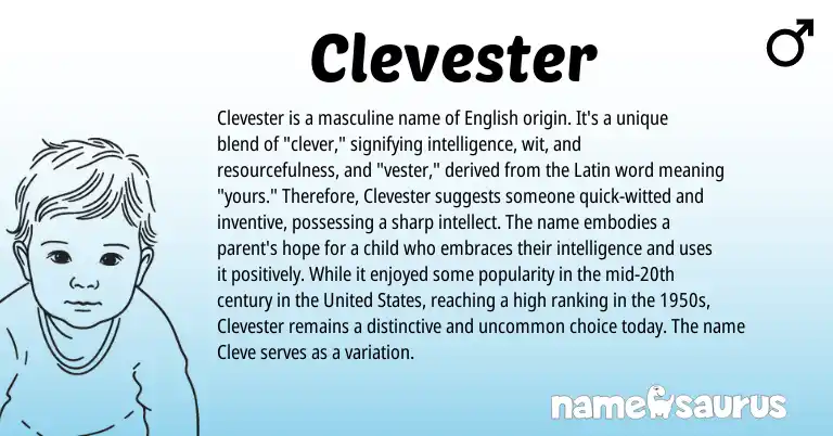 Infographic about Clevester name meaning, Clevester is a name from Latin, English origin(s).