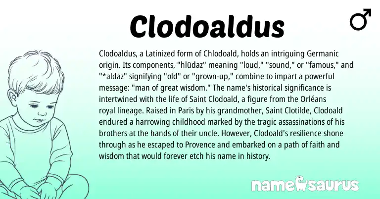 Infographic about Clodoaldus name meaning, Clodoaldus is a name from Germanic origin(s).