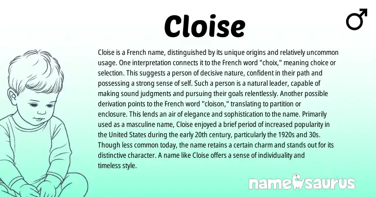 Infographic about Cloise name meaning, Cloise is a name from French origin(s).