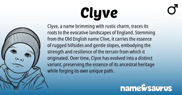 Infographic about Clyve name meaning, Clyve is a name from Old English, England origin(s).