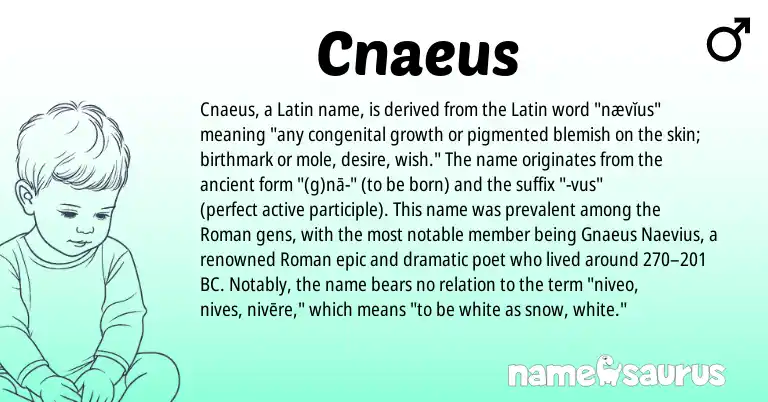 Infographic about Cnaeus name meaning, Cnaeus is a name from Roman, Latin origin(s).