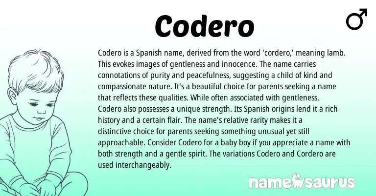 Infographic about Codero name meaning, Codero is a name from Spanish origin(s).