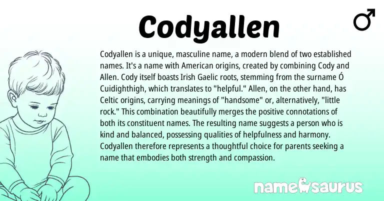 Infographic about Codyallen name meaning, Codyallen is a name from Gaelic, Celtic origin(s).