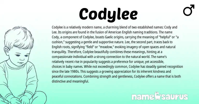 Infographic about Codylee name meaning, Codylee is a name from Gaelic, English origin(s).