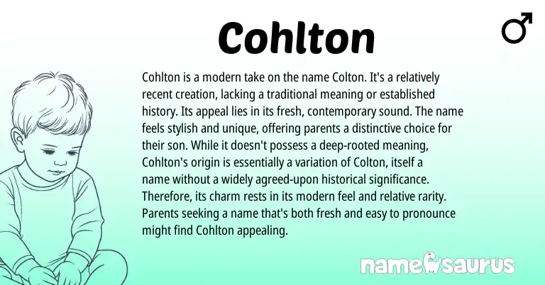 Infographic about Cohlton name meaning, Cohlton is a name from American origin(s).
