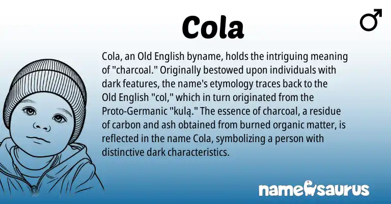 Infographic about Cola name meaning, Cola is a name from Old English, Germanic origin(s).