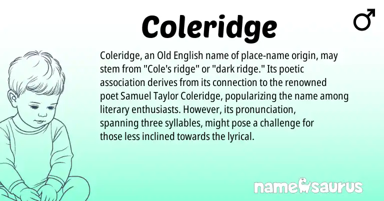 Infographic about Coleridge name meaning, Coleridge is a name from Old English origin(s).