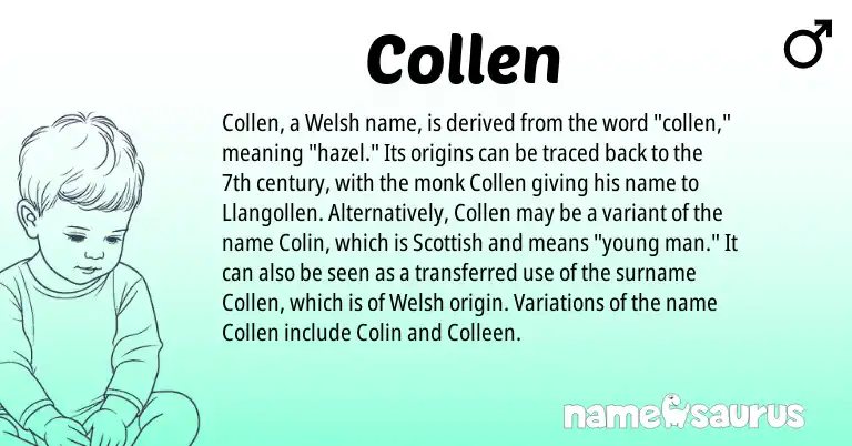 Infographic about Collen name meaning, Collen is a name from Welsh, Scottish origin(s).
