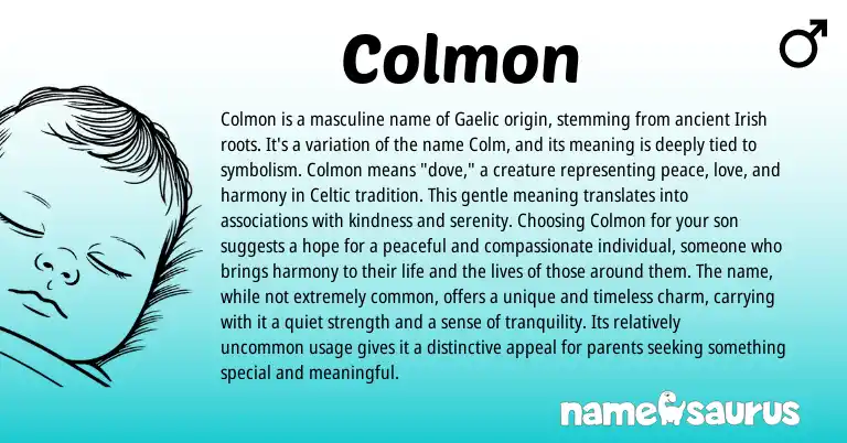 Infographic about Colmon name meaning, Colmon is a name from Gaelic, Celtic origin(s).