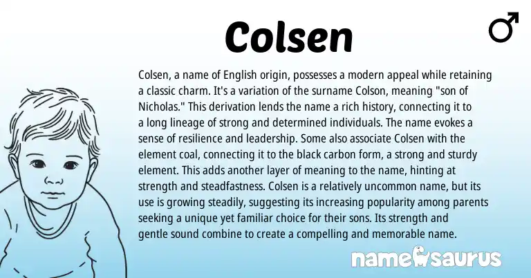 Infographic about Colsen name meaning, Colsen is a name from English origin(s).