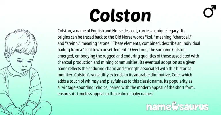 Infographic about Colston name meaning, Colston is a name from Old Norse, English, Norse origin(s).