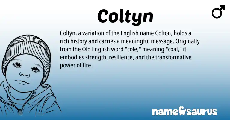 Infographic about Coltyn name meaning, Coltyn is a name from Old English, English origin(s).