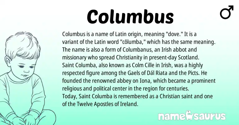 Infographic about Columbus name meaning, Columbus is a name from Irish, Ireland, Christianity, Latin origin(s).