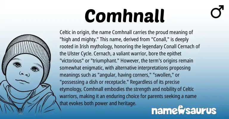 Infographic about Comhnall name meaning, Comhnall is a name from Irish, Celtic origin(s).