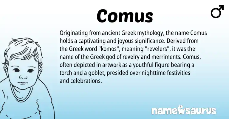 Infographic about Comus name meaning, Comus is a name from Greek origin(s).