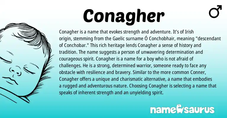 Infographic about Conagher name meaning, Conagher is a name from Irish, Gaelic, Ga origin(s).