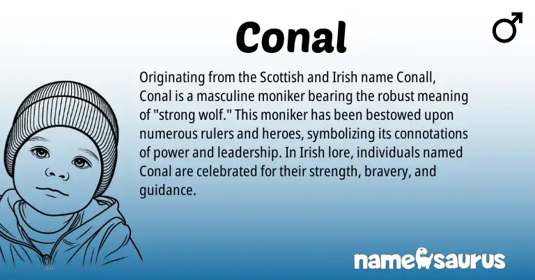 Infographic about Conal name meaning, Conal is a name from Irish, Scottish origin(s).