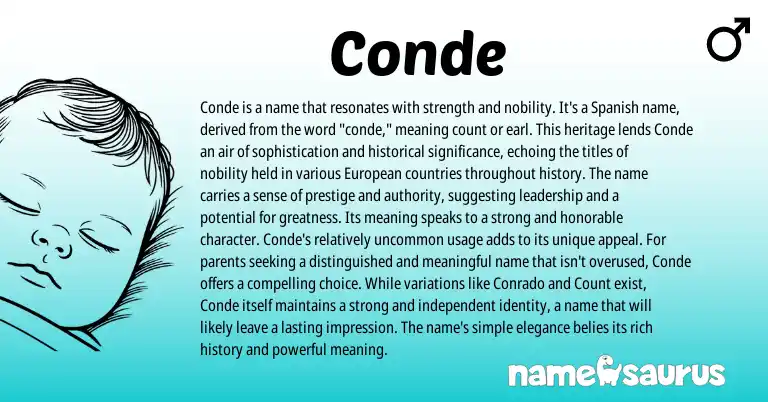 Infographic about Conde name meaning, Conde is a name from Portuguese, Spanish origin(s).