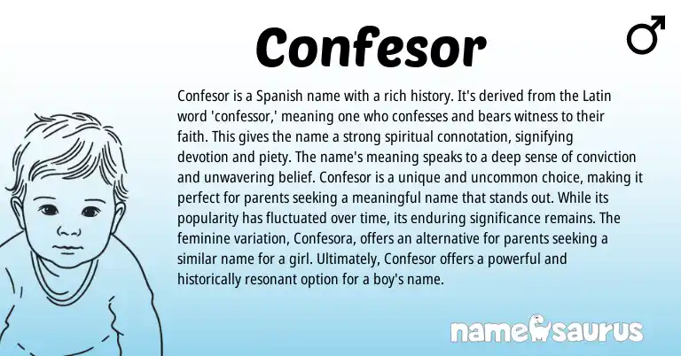 Infographic about Confesor name meaning, Confesor is a name from Latin, Spanish origin(s).