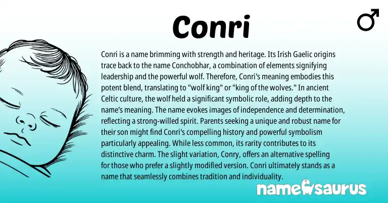 Infographic about Conri name meaning, Conri is a name from Celtic, Irish origin(s).