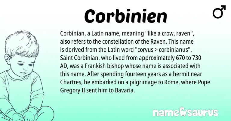 Infographic about Corbinien name meaning, Corbinien is a name from Latin, Frankish origin(s).