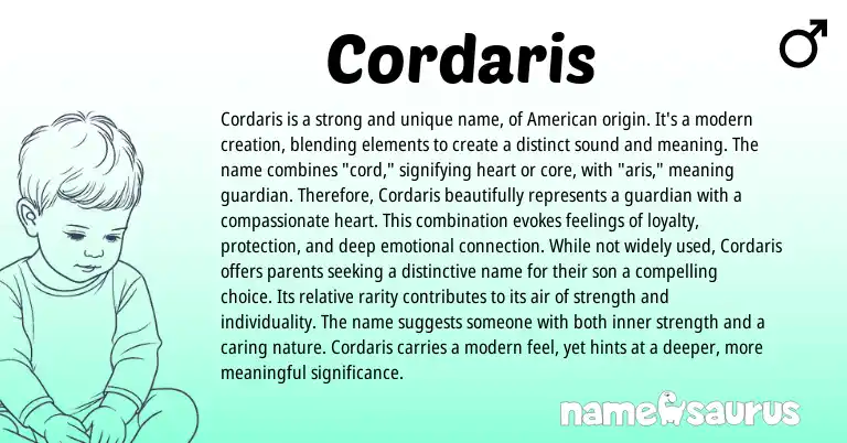 Infographic about Cordaris name meaning, Cordaris is a name from American origin(s).