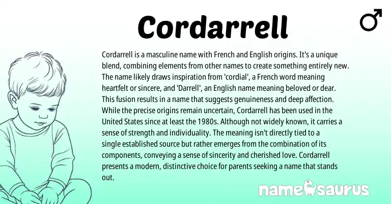 Infographic about Cordarrell name meaning, Cordarrell is a name from French, English origin(s).