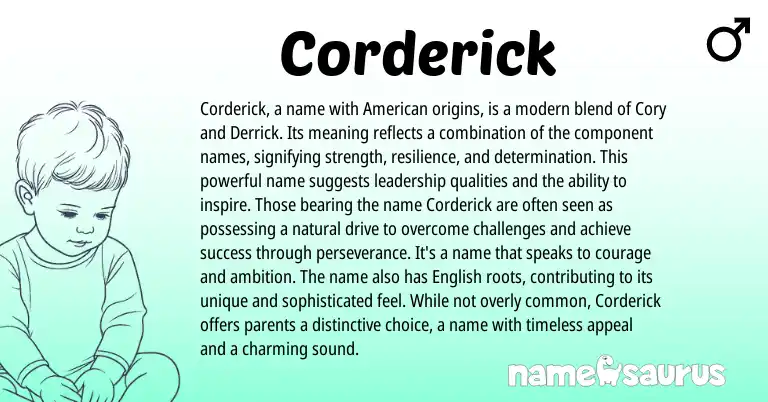 Infographic about Corderick name meaning, Corderick is a name from English, American origin(s).