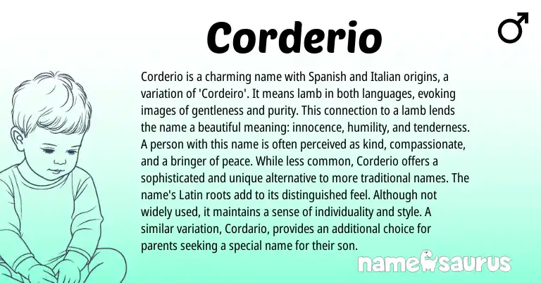Infographic about Corderio name meaning, Corderio is a name from Italian, Spanish origin(s).