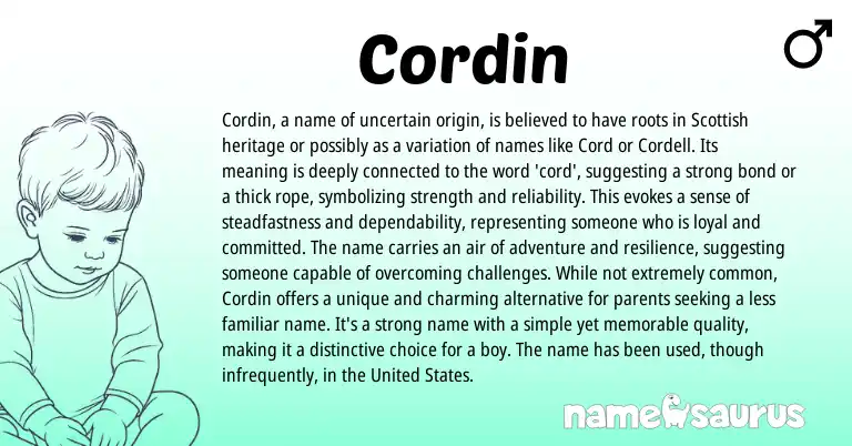 Infographic about Cordin name meaning, Cordin is a name from Scottish, English origin(s).