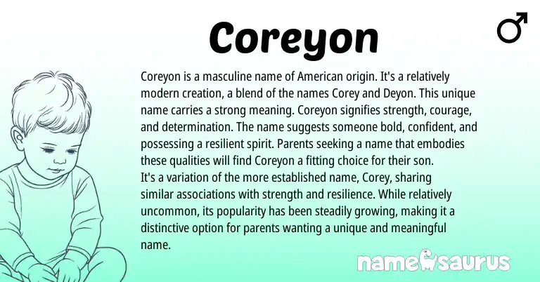 Infographic about Coreyon name meaning, Coreyon is a name from American origin(s).