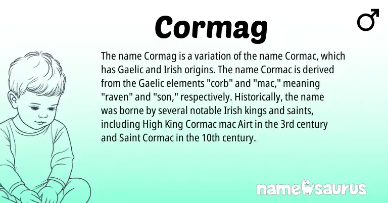Infographic about Cormag name meaning, Cormag is a name from Irish, Gaelic origin(s).