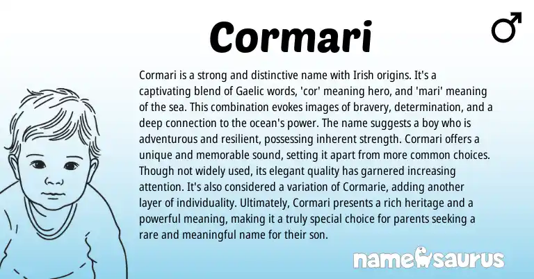 Infographic about Cormari name meaning, Cormari is a name from Gaelic, Irish origin(s).