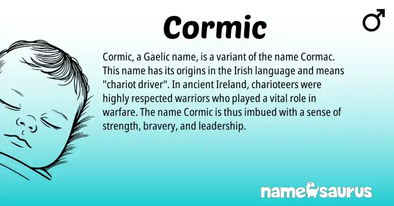 Infographic about Cormic name meaning, Cormic is a name from Irish, Gaelic, Ireland origin(s).