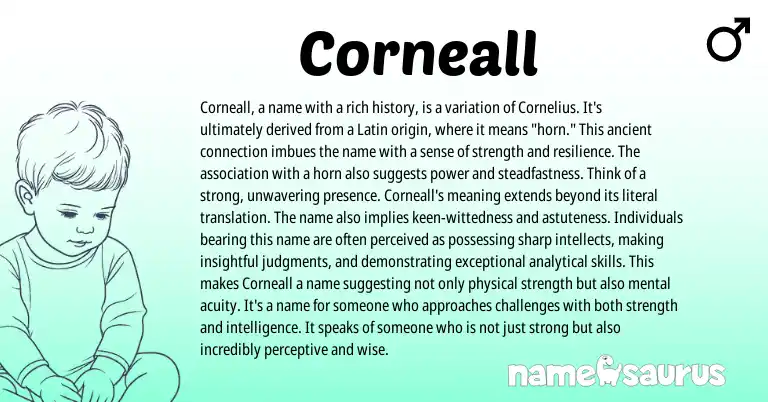 Infographic about Corneall name meaning, Corneall is a name from French, Greek origin(s).