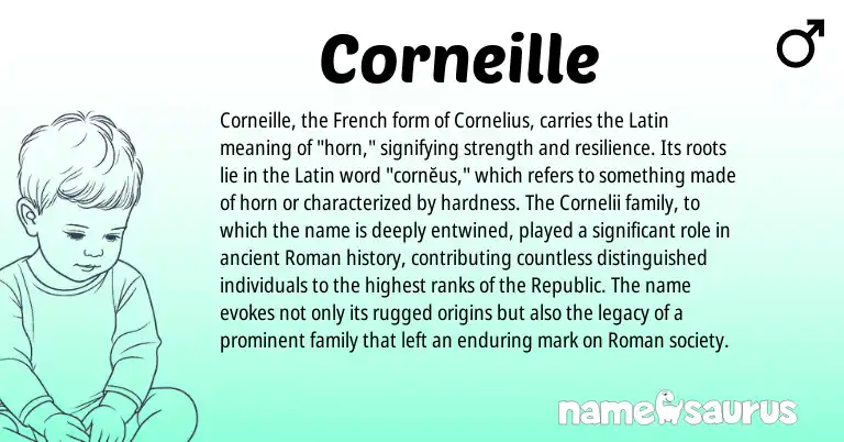 Infographic about Corneille name meaning, Corneille is a name from Roman, French, Latin origin(s).