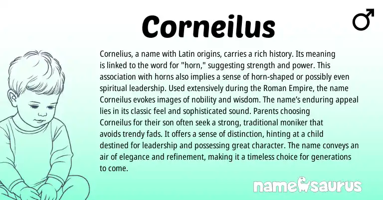 Infographic about Corneilus name meaning, Corneilus is a name from Latin, Roman origin(s).
