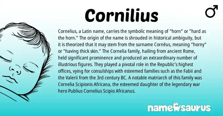 Infographic about Cornilius name meaning, Cornilius is a name from Latin origin(s).