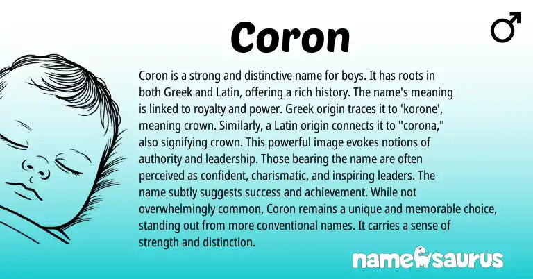 Infographic about Coron name meaning, Coron is a name from English, Greek origin(s).