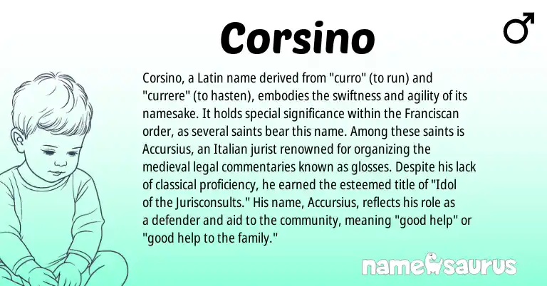 Infographic about Corsino name meaning, Corsino is a name from Latin, Italian origin(s).