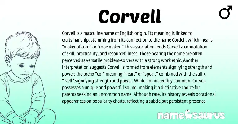 Infographic about Corvell name meaning, Corvell is a name from English origin(s).