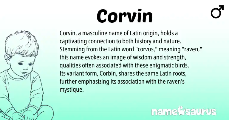 Infographic about Corvin name meaning, Corvin is a name from Latin origin(s).