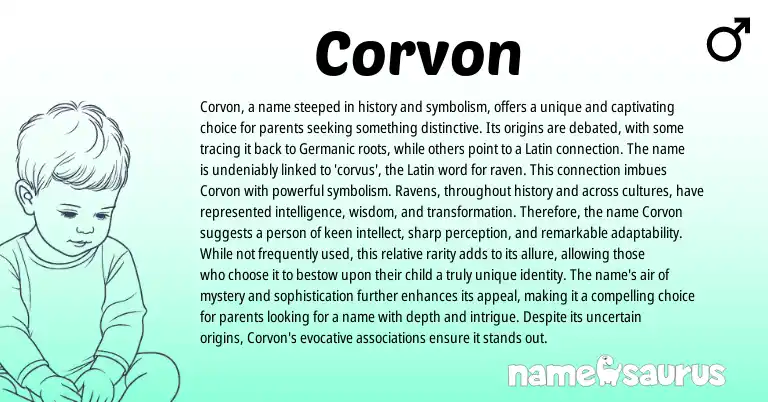 Infographic about Corvon name meaning, Corvon is a name from Latin origin(s).