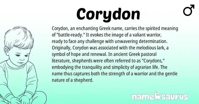 Infographic about Corydon name meaning, Corydon is a name from Greek origin(s).