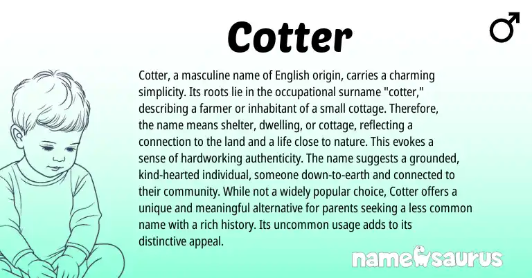 Infographic about Cotter name meaning, Cotter is a name from Irish, Gaelic, English, Ga origin(s).