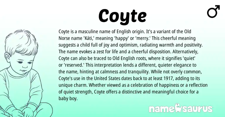 Infographic about Coyte name meaning, Coyte is a name from English, Norse origin(s).