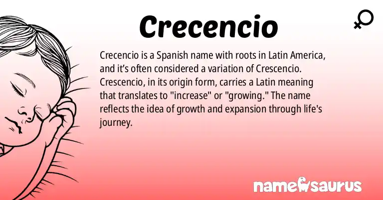Infographic about Crecencio name meaning, Crecencio is a name from Spanish (Latin American) origin(s).