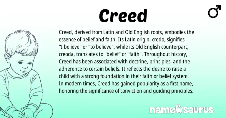 Infographic about Creed name meaning, Creed is a name from Old English, Latin origin(s).