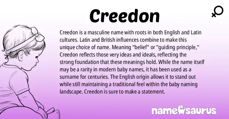 Infographic about Creedon name meaning, Creedon is a name from Latin, British origin(s).