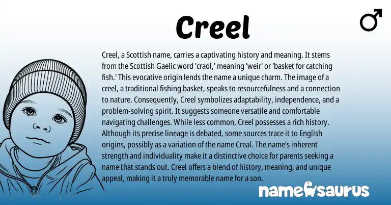 Infographic about Creel name meaning, Creel is a name from Scottish, Gaelic, English origin(s).